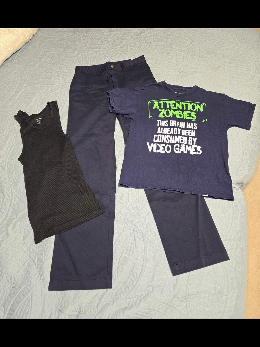Wonder Nation Navy Boy's 16 Casual Pants & 2 Shirts